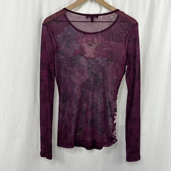 Express Vintage Y2K Purple Pink Floral Mesh Long Sleeve Top Womens Size M Art - Picture 2 of 10